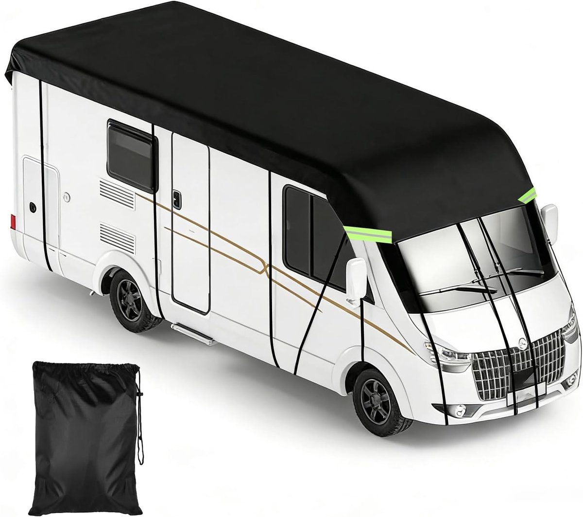 Afdekzeil voor caravans, 5,5 x 3 m, waterdicht, zonbestendig, weerbestendig, 210D Oxford-weefsel, dakafdekking met reflecterende strepen