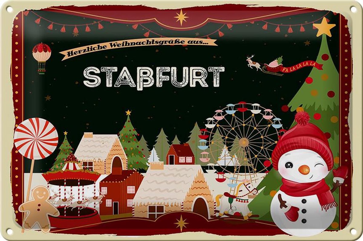 Blechschild Weihnachten Grüße STAßFURT 30x20cm