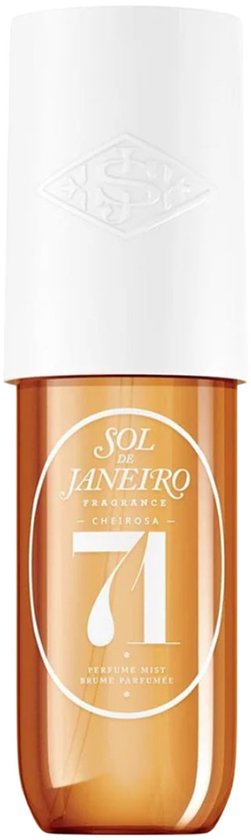 Een flesje Sol de Janeiro Cheirosa 71 parfum mist met witte dop.