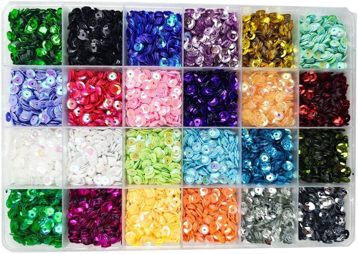 Pailletten, 24 kleuren, regenboog, glitter om op te naaien met doos, voor epoxyglas, gezicht, lichaam, ogen, nail art, doe-het-zelf, decoratie
