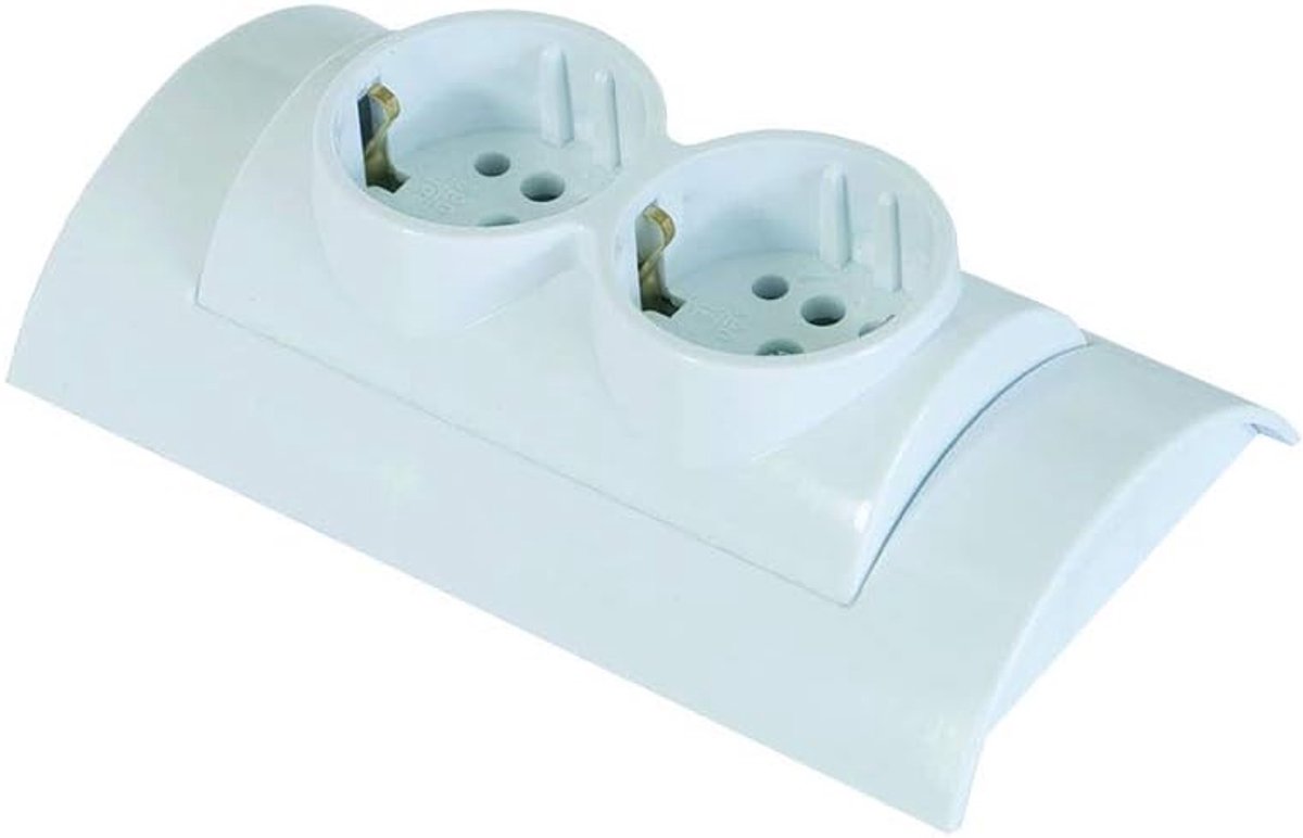 SnelShoppen - 2-gang Schuko wandcontactdoos - Opbouw Schuko stopcontact met 2 aansluitingen - Wit - Hoogwaardige kwaliteit - Eenvoudige montage - IP20