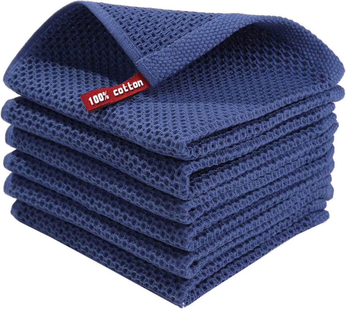 SnelShoppen - Set van 6 Katoenen Keukenhanddoeken en Afwasdoeken, 33 x 33 cm, Navy Blauw, Duurzaam en Milieuvriendelijk, Geschikt voor Huishoudens, Ke