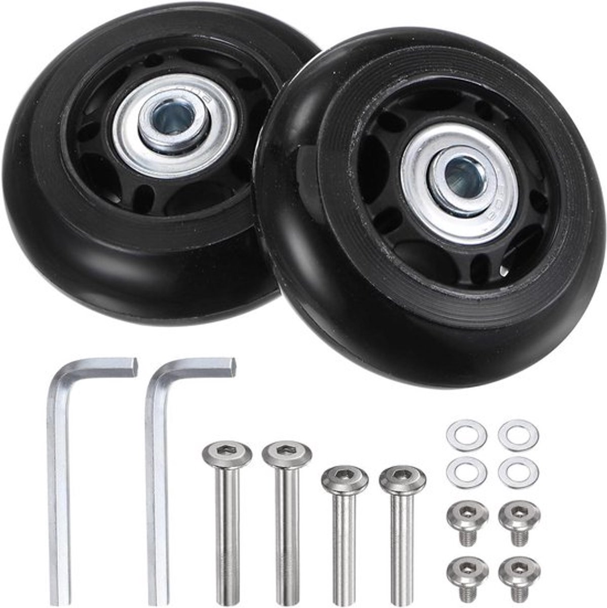 Reservekofferwielen 64x24 mm reparatieset - kofferrail - PU-lagerwielen - sluitringen - trolleytassen - inline skates - rolplanken.