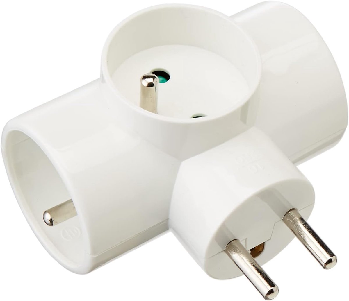 SnelShoppen - Triplite Stekkerdoos 2P 16A - Witte Power Strip met Driehoekige Vorm voor Thuis, Kantoor, Camping en Tuin - Veilig en Duurzaam