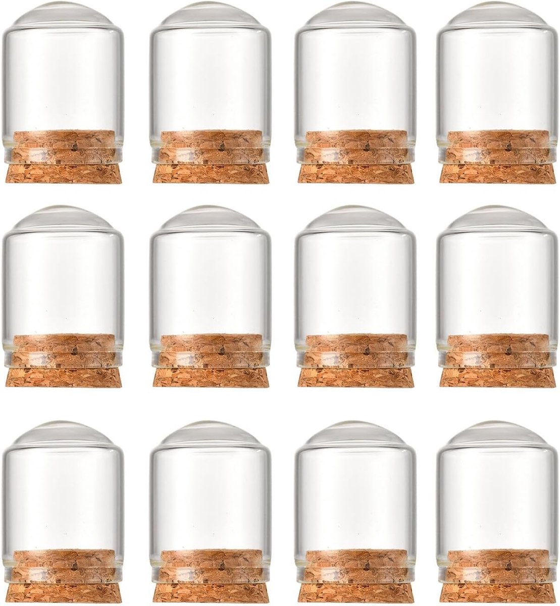 SnelShoppen - 12PCS Mini Glazen Koepel Cloche Met Kurken Basis - Decoratieve Bel Jar, 3x4cm - Voor Bloemen, Snad Opslag, Bruiloften, Kunstprojecten