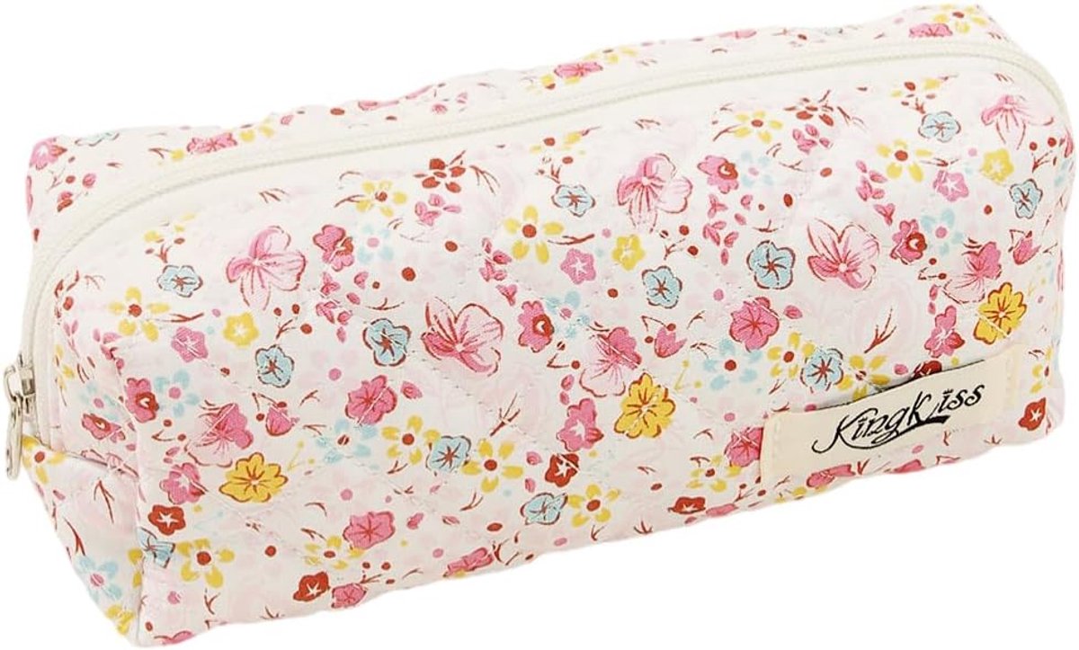 SnelShoppen - Schattig Pennen Etui - Kartonnen Tas - Roze - 20x8x7cm - Bloemenpatroon - Multifunctioneel voor School, Cosmetica, Sleutels, en Meer