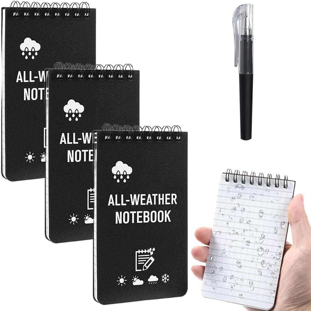 SnelShoppen - Waterproof Spiral Notebook Set A7 - 3 Stuks Kleine Pocket Notebooks met Pen - Ideaal voor Reizen, School, Werk - Geel-Groen-Oranje - 100