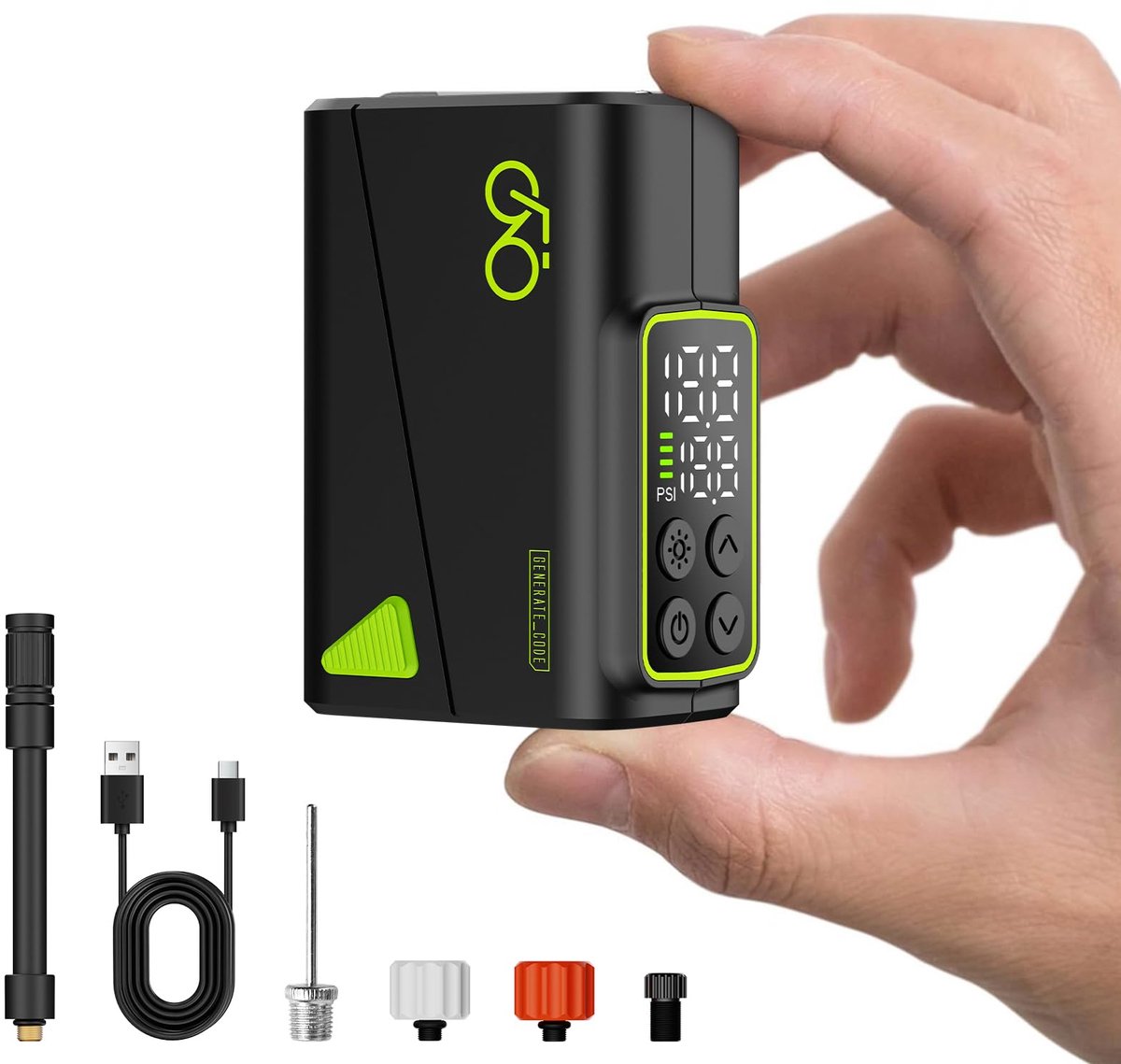 SnelShoppen - Elektrische Mini-Luchtpomp voor Fiets, Max. 150 PSI, Draagbare Fietspomp met LED Zaklamp, USB-C Oplaadbaar, Ideaal voor Fiets, Motorfiet