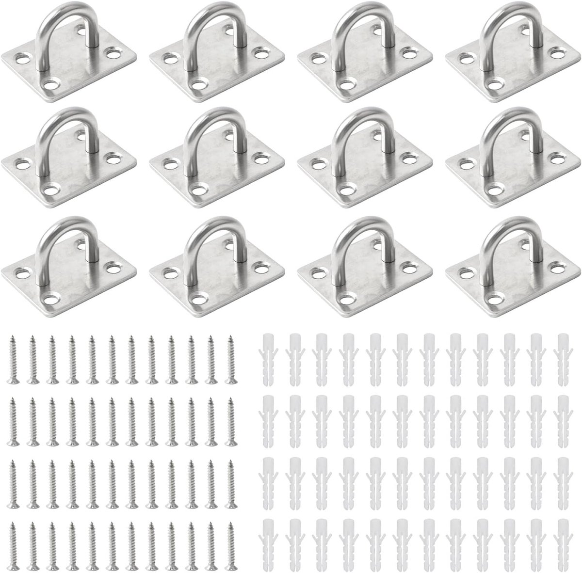 SnelShoppen - 12 Pcs RVS Oogplaten M6 Wandhaken Heavy Duty U-vormige Klemringen voor Ophangen van Hangmat, Bokszak en Meer