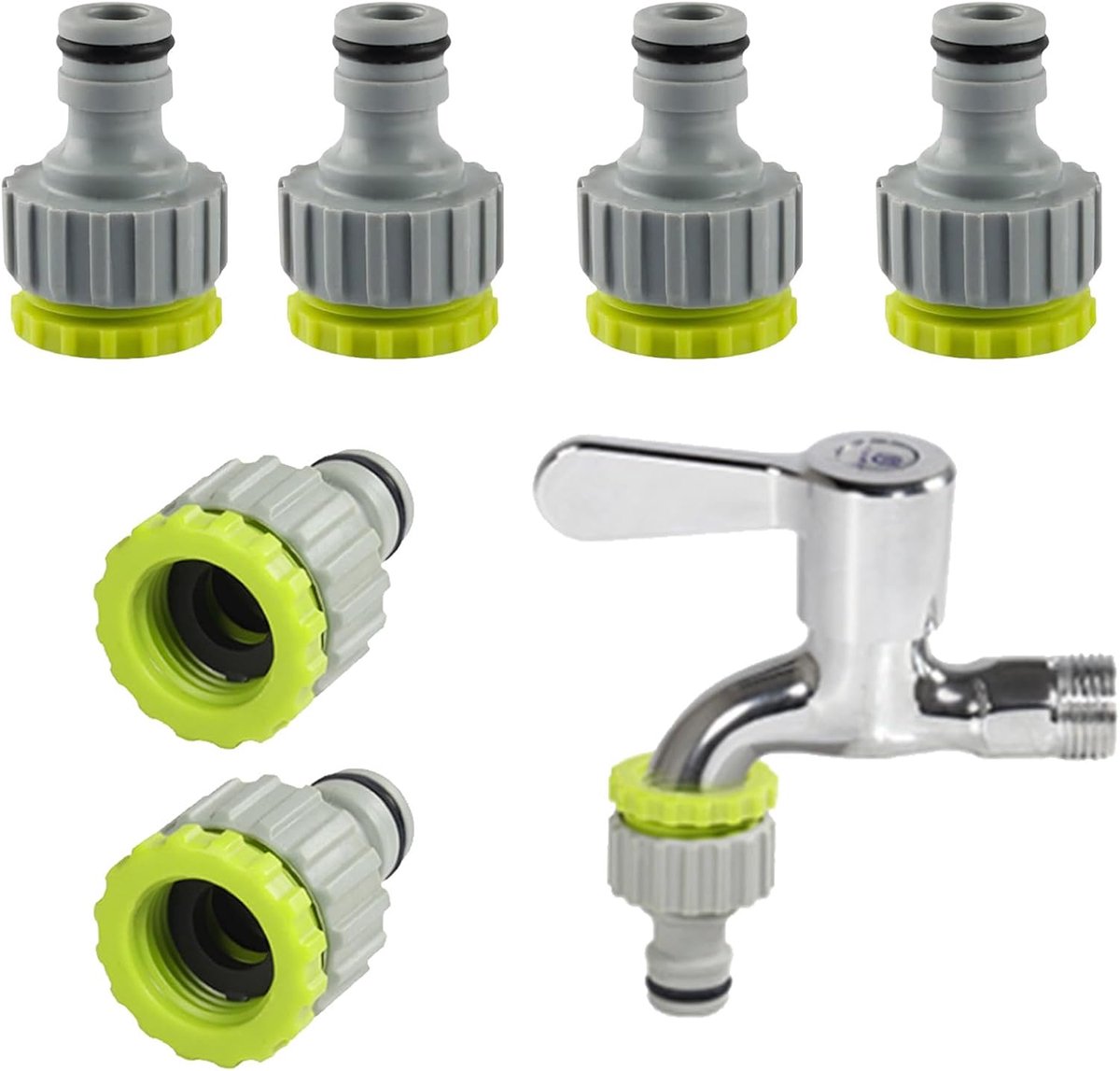 SnelShoppen - Tuinslang Adapter voor Tuin Irrigatie, 1/2" en 3/4" Plastic Slang Aansluitset voor Water Slang (Groen)