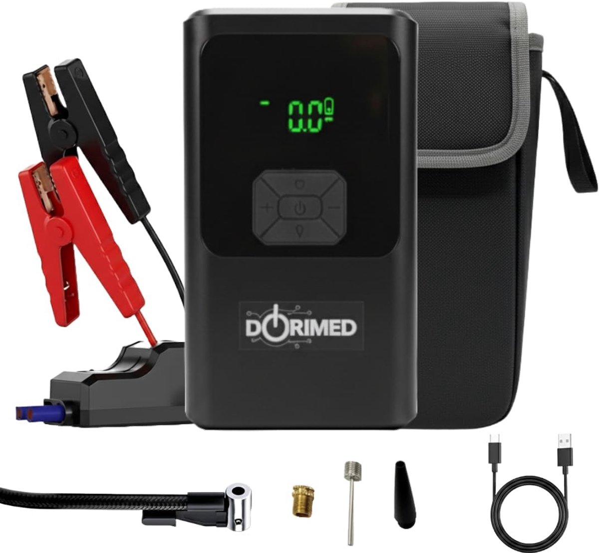 SnelShoppen - Multifunctionele Auto Accu Booster, 12V, Benzine & Diesel Compressor, Bandenpomp, USB Snellader, LED & SOS Verlichting, LCD Display, Noo