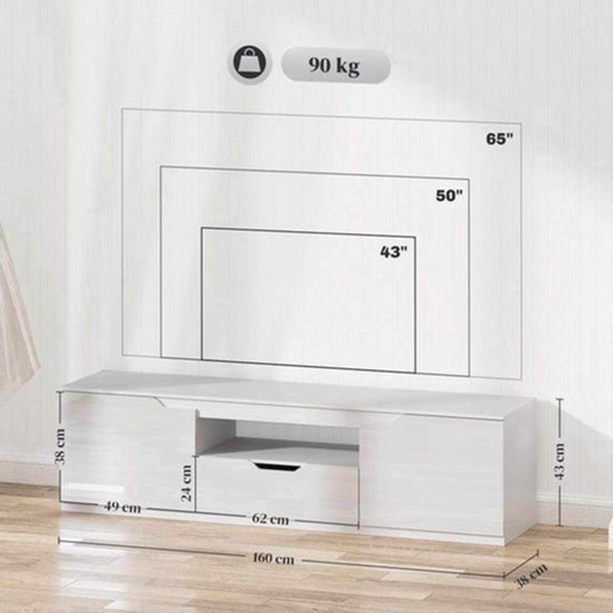Tv-meubel – TV Kast – TV Meubel – Lowboard – Mediameubel – 160 cm Breed – Hoogglans Wit – 