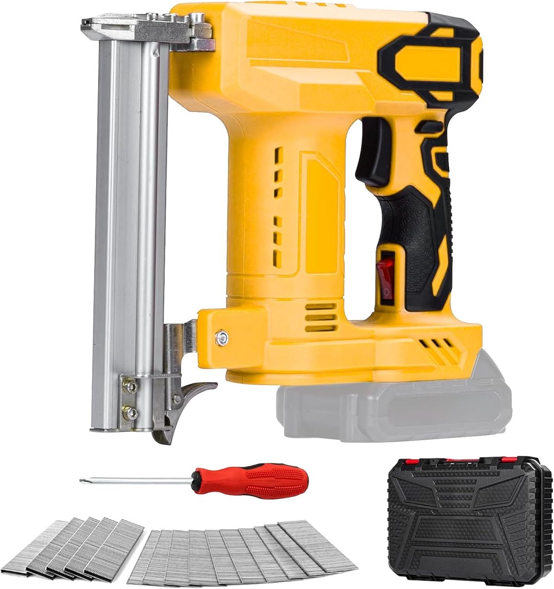 SnelShoppen - Draadloze Brad Nailer, Accu Nagelpistool Geschikt voor 18V Batterij, 2-in-1 Elektrische Nietmachine met 100 Nagels en 500 Nietjes voor H
