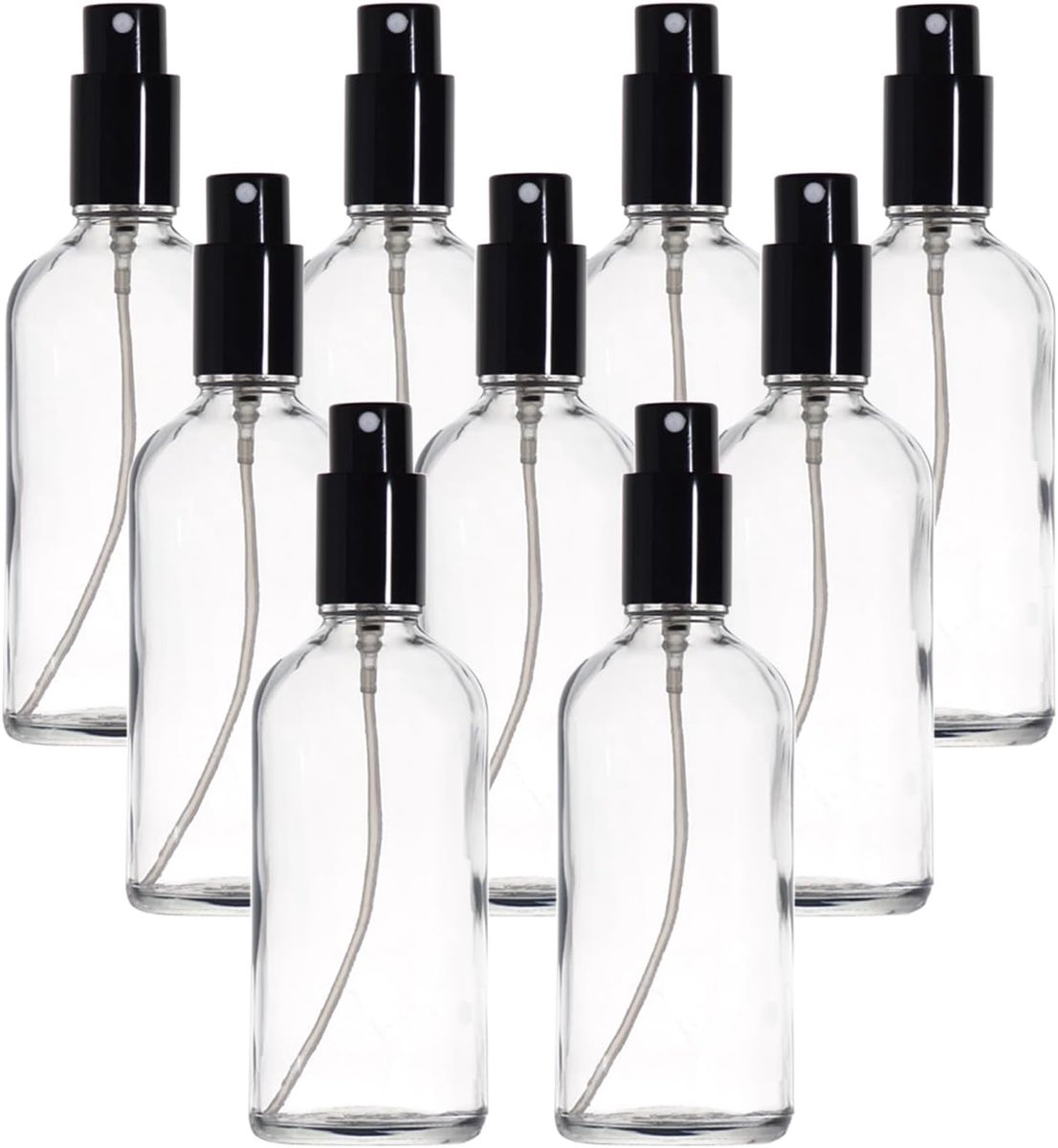 SnelShoppen - Transparante Glazen Sprayfles 100ml met Fijne Mist Spray, Metaal Deksel, Navulbaar voor Essentiële Olie, Reizen, Schoonmaken, Parfum, Ar
