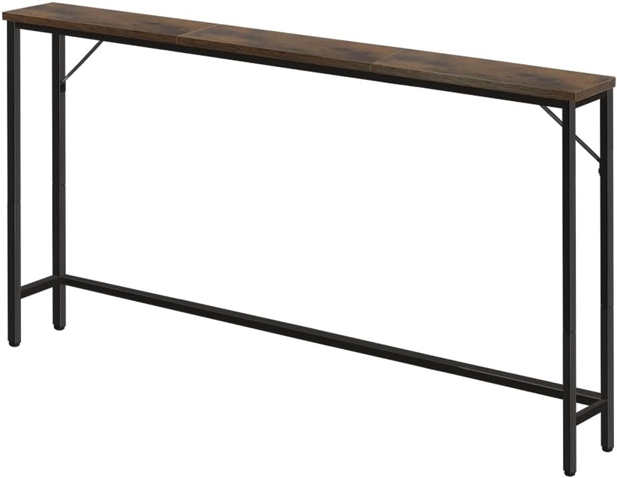 SnelShoppen - FURWOO Slim Console Tafel voor Hal, Industrieel Compacte Display Tafel, Sofa Tafel voor Kleine Ruimtes, 120x15x80 cm, Rustiek Bruin, Sti