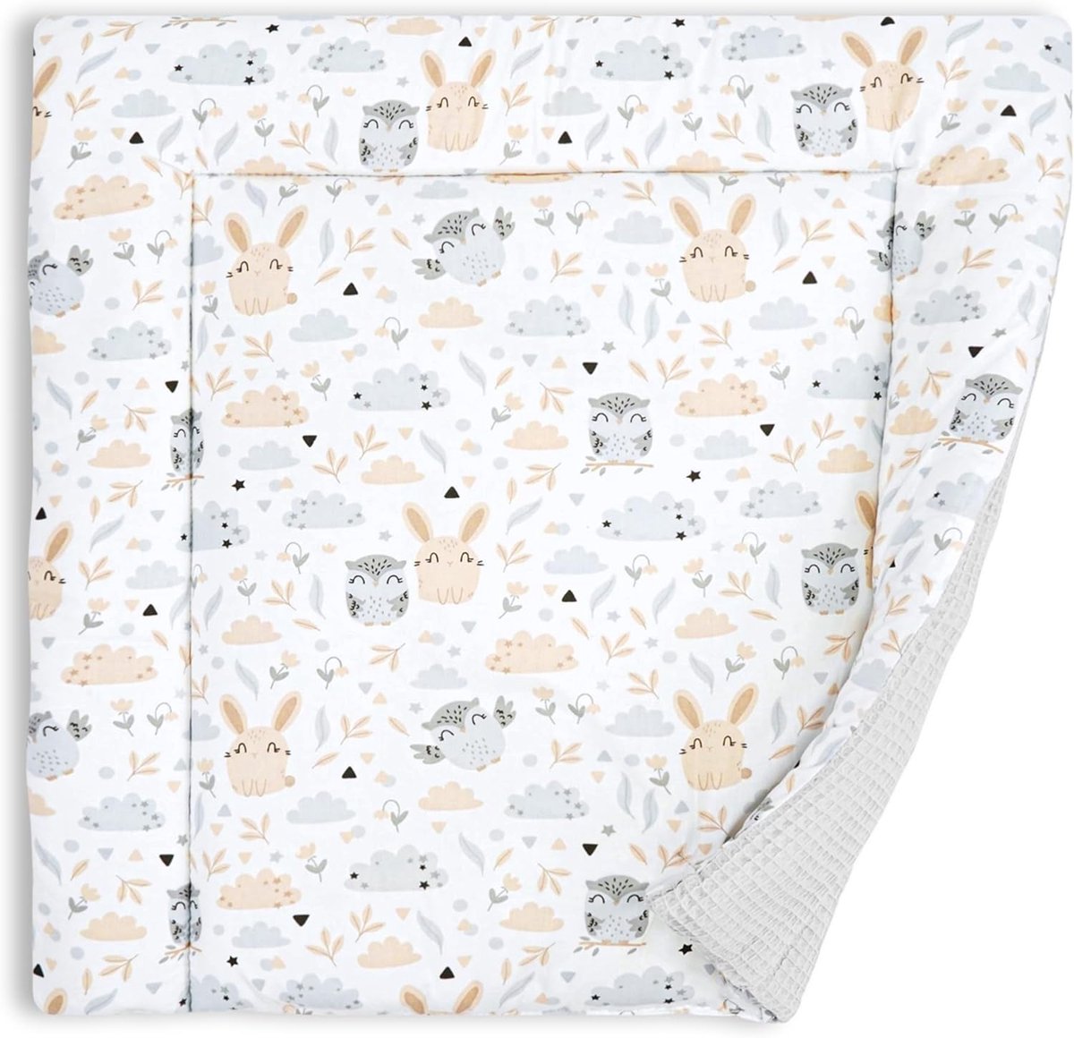 SnelShoppen - Cotton Veranderkussen 75 x 72 cm - Zacht en Wasbaar Veranderkussen voor Baby - Oeko-Tex Uilen Motief - Perfect voor Verandertafel en Was