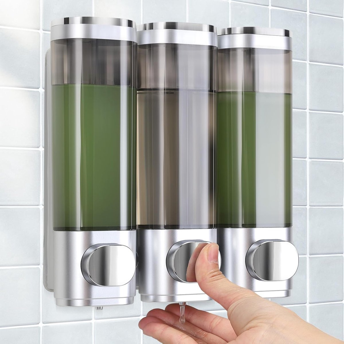SnelShoppen - Wandmontage Zeepdispenser Set van 3 - Drupvrije Shampoo en Douchegel Dispenser - Hoogwaardige ABS Kunststof - Geschikt voor Badkamer en
