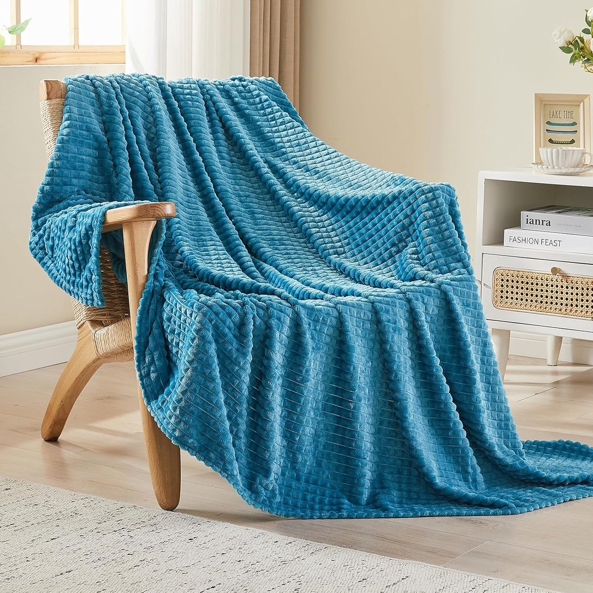 SnelShoppen - Fleece Dekentje Sofa Zacht Fluffy 3D Gevoel Warm Cosy Bedsprei Veelzijdig Enkel Flanel Dekbed 150 x 200 cm Turquoise voor Bed, Bank, Fau