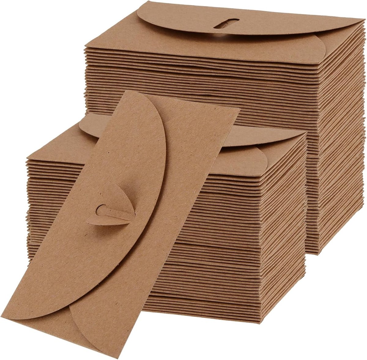 300 Stuks Hartvormige Sluiting Enveloppen van Bruin Kraftpapier, Mini Cadeau Enveloppen voor Huwelijk, Kerst en Uitnodigingen