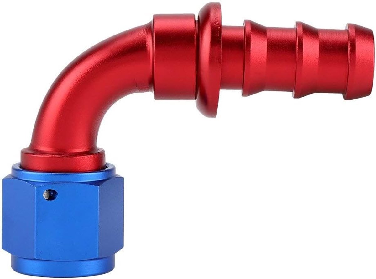 Rechthoekige AN10 Slangfitting voor Olie en Brandstof - 45 en 90 Graden Verbindingsstuk voor Slangen met Push-On en Twist Lock Systeem