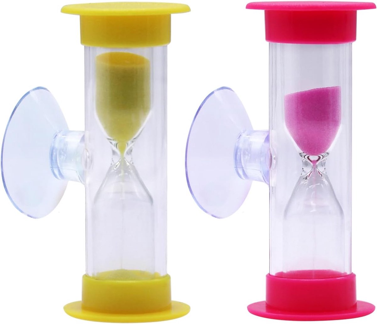 SnelShoppen - 2 Stuks Kinder Zandloper 3 Minuten 2 Minuten Timer met Zuignap, Tandborstel Timer, Keuken Timer, Eitimer voor Kids, School, Spel, Kantoo