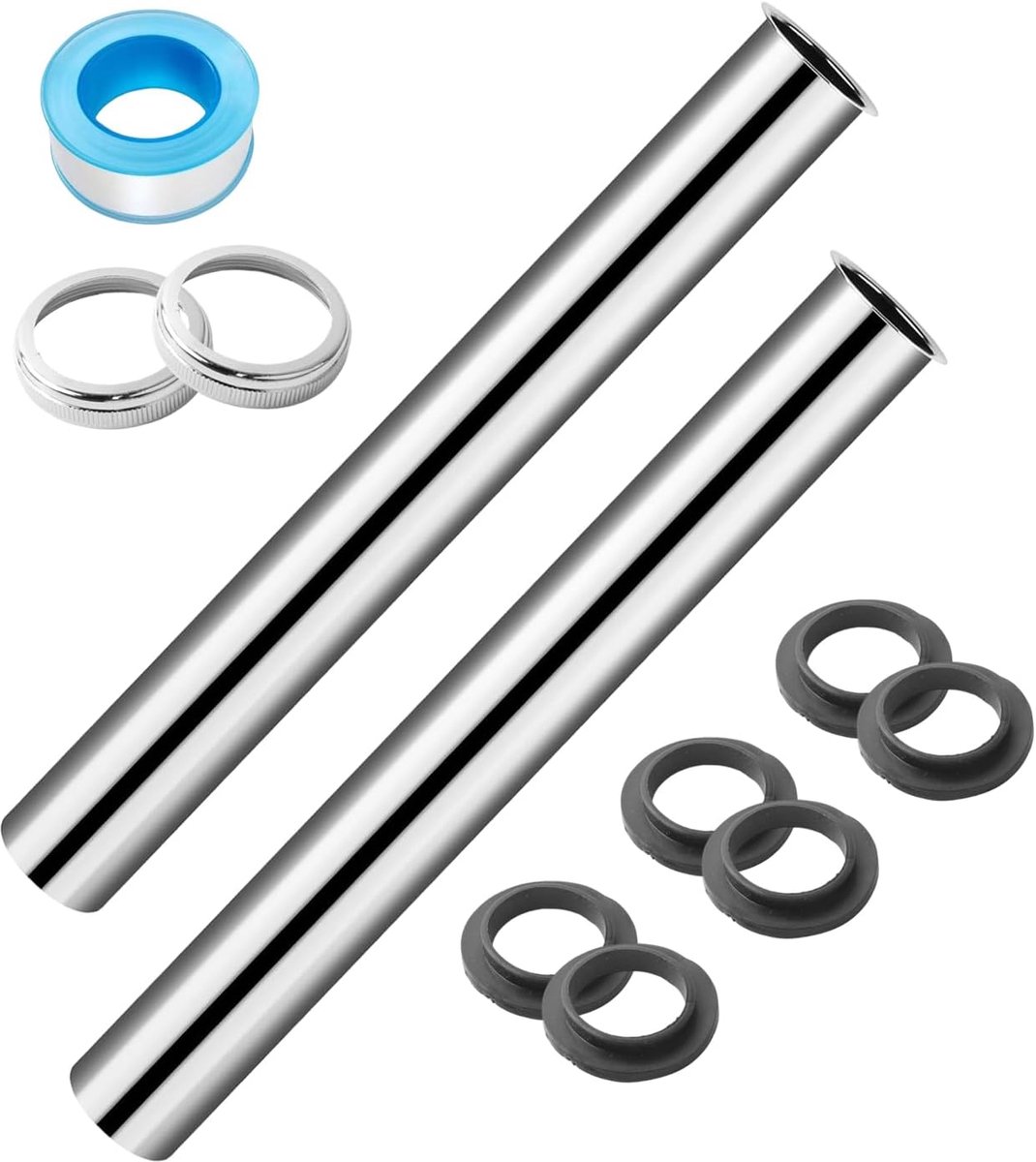SnelShoppen - 2 Delige Set Siphon Basins 300mm, Universele Siphon Verlenging, RVS, Inclusief Sealing Ring en Koperen Moer voor Keuken en Badkamer