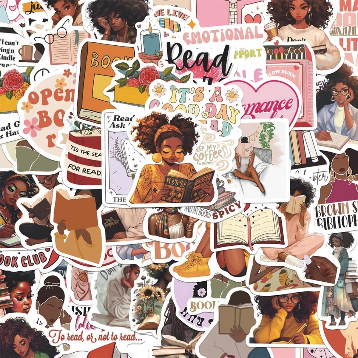 SnelShoppen - 66 Vintage Stickers voor Kindle E-Book Reader - Waterproof Vinyl Stickers - Retro en Modern Leesthema - DIY Dagboek, Scrapbook, Laptop,