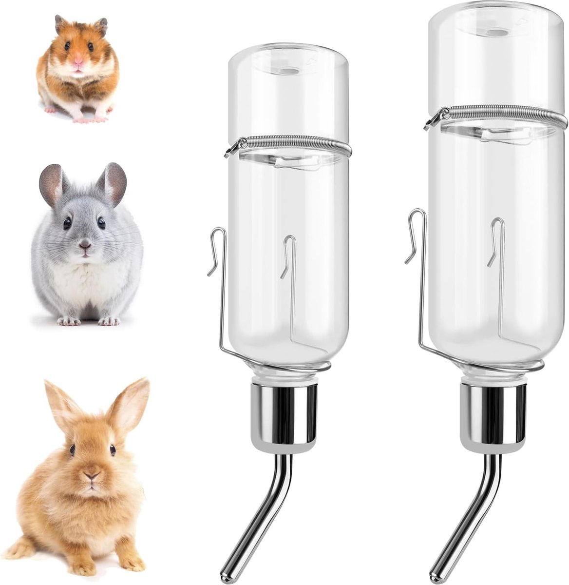 SnelShoppen - Pet Hanging Water Bottles - Drinkfles voor Konijnen, Cavia's, Hamsters - 180ml/350ml - Duurzaam Plastic & RVS - Set van 2