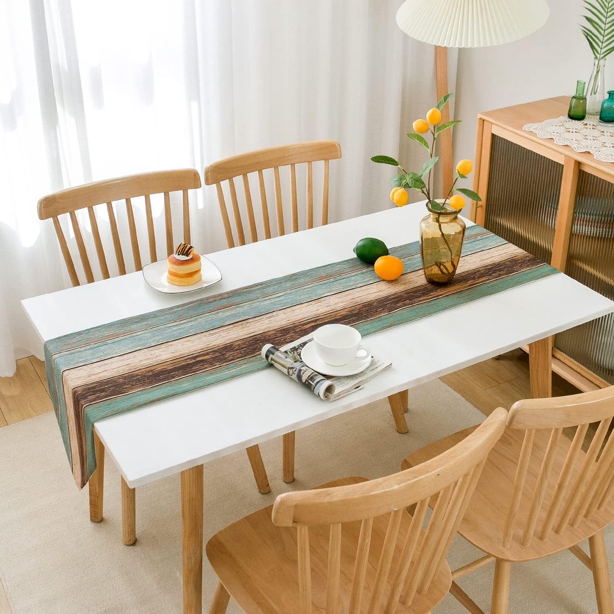 SnelShoppen - Table Runner Groen Bruin 33x183cm - Vintage Tafelkleed voor Eetkamer, Feest, Bruiloft - Linnen, Antieke Look, Modern Design
