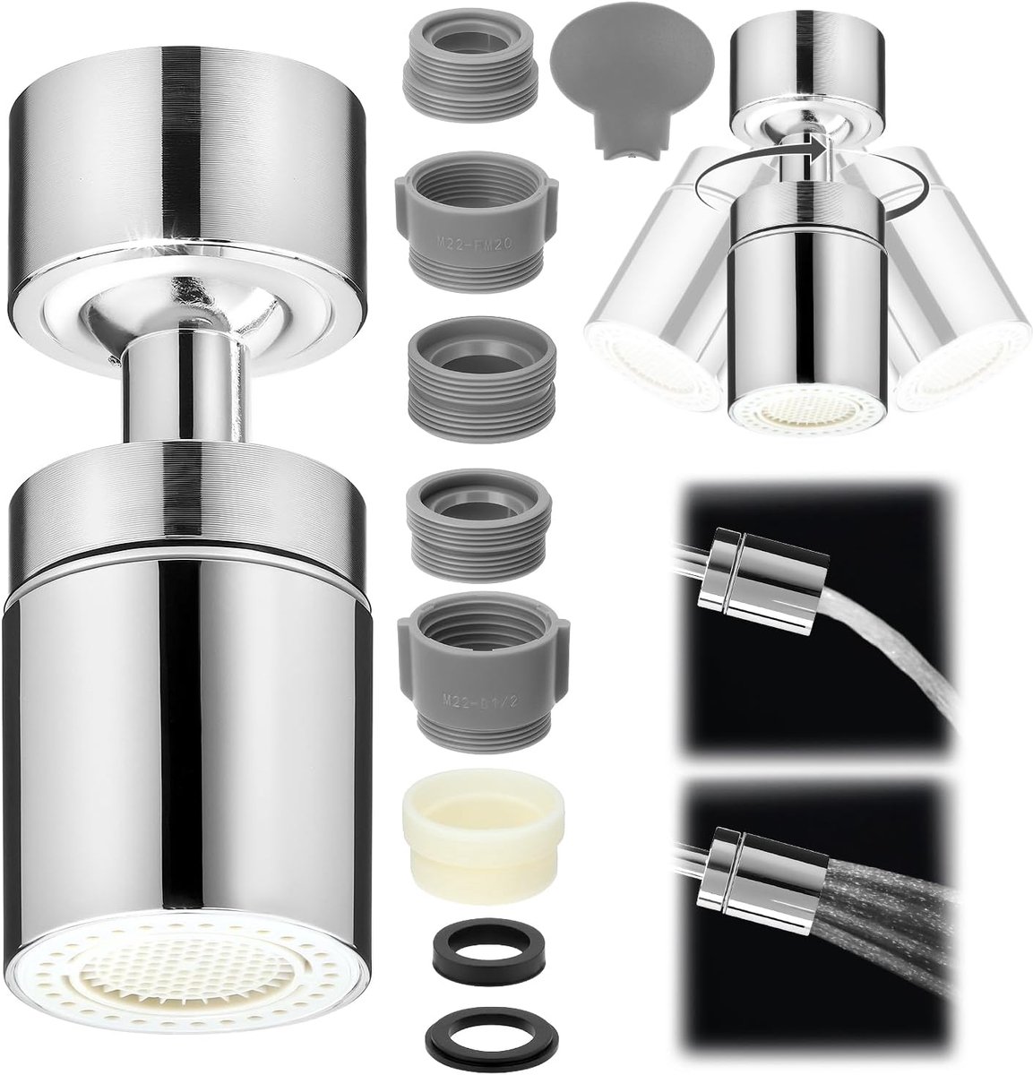 SnelShoppen - Universele Kraan Spraykop 360° Draaibaar, Keuken Kraan Aerator met 2 Waterstanden, ABS en RVS, Polished Nickel Afwerking, Multifunctione