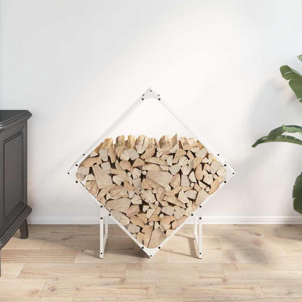 Brandhoutrek - Houtopslag Rek - Haardhout Opslag - Goede Luchtcirculatie - 80 x 25 x 80 cm - Wit