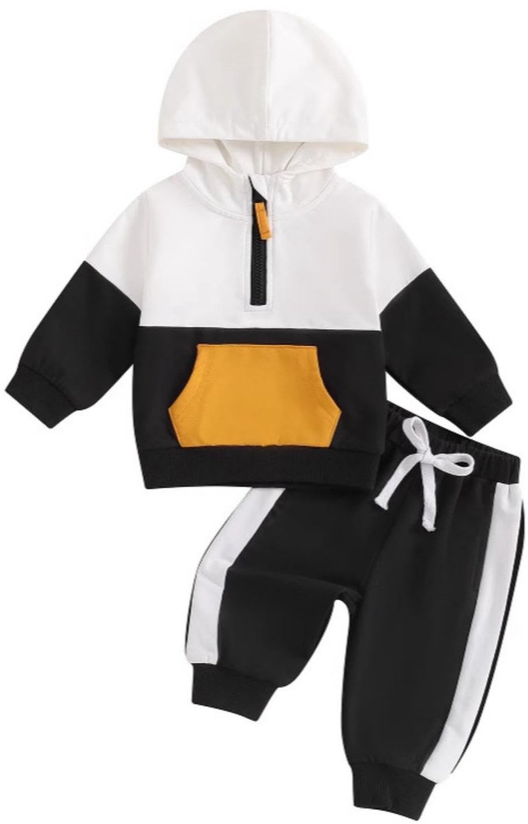 SnelShoppen - Baby jongens kleding set lange mouwen hoodie + broek tweedelig voor pasgeborenen, herfst winter sweatshirt, zwart, 3-6 maanden