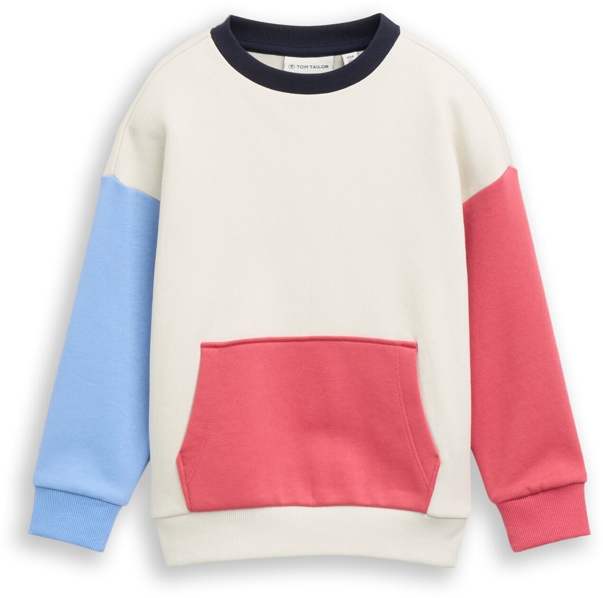 Tom Tailor - Oversized sweatshirt met kangoeroezak - Maat 128/134 - greyish white