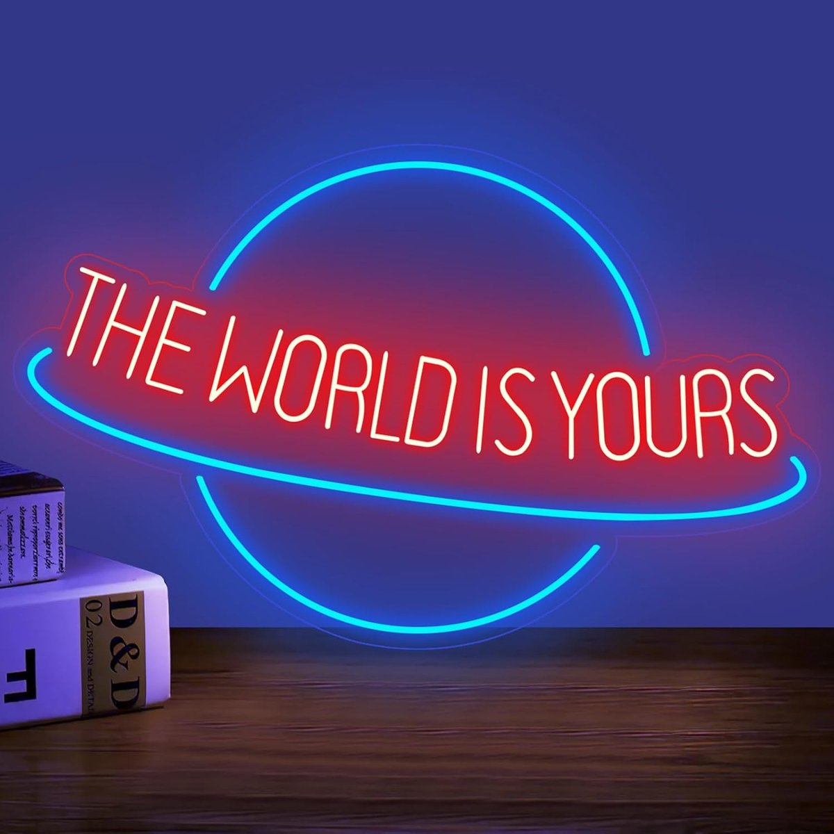 SnelShoppen - The World is Yours LED Neon Sign Wanddecoratie Dimbaar Blauw Licht voor Man Cave, Bierbar, Café, Bruiloft, Spelletjeskamer, Slaapkamer,
