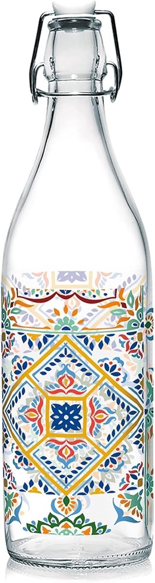 SnelShoppen - 1 Liter Glazen Fles met Luchtdichte Deksel, Decoratieve Valencia Fles voor Keuken, Feest, Camping en Tuin - Ideaal voor Water, Sap en Dr