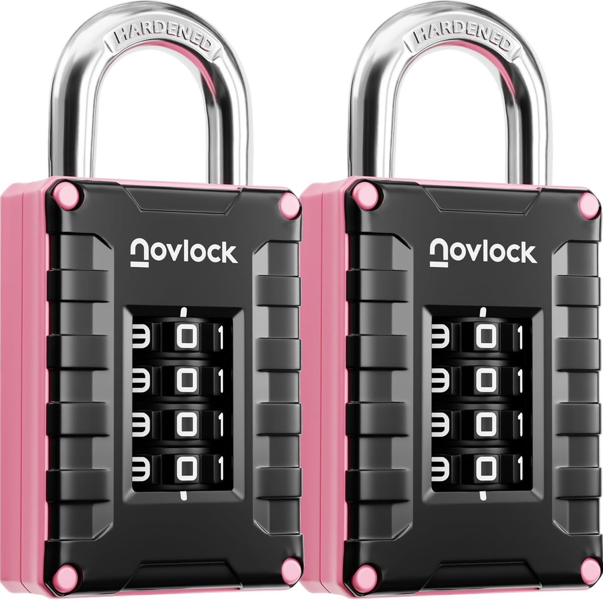 SnelShoppen - Combinatieslot - Hangslot voor Lockers, Kasten, Opbergdozen, Poorten - Sterk Antidiefstal Hangslot - 2 Stuks, Zwart/Roze - Duurzaam Zink