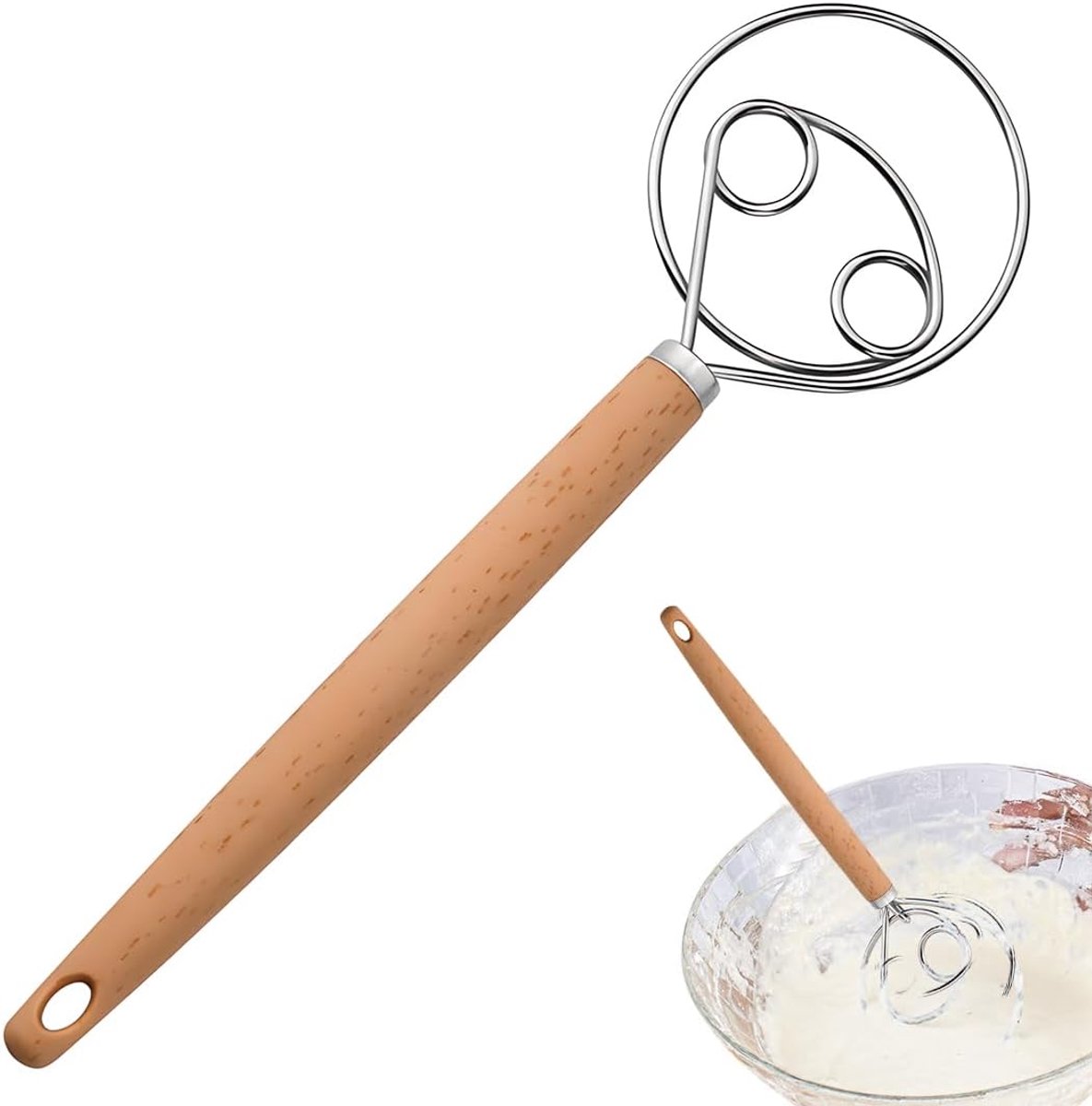 SnelShoppen - Danish Pasta Mixer, RVS Spiral Mixer met Houten Handvat, Duurzame Egg Broom, Keuken Gereedschap voor Perfecte Pasta, 1 Stuk