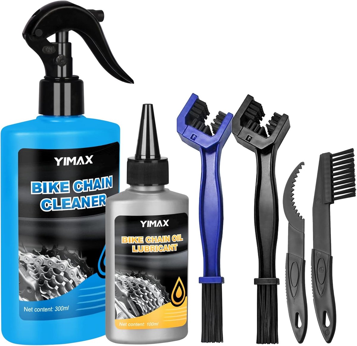 SnelShoppen - Fiets Chain Cleaner Set - Fiets Schoonmaakset met 300ml Fietsspray en 100ml Biologisch Afbreekbare Kettingolie, Inclusief 4 Schoonmaakbo