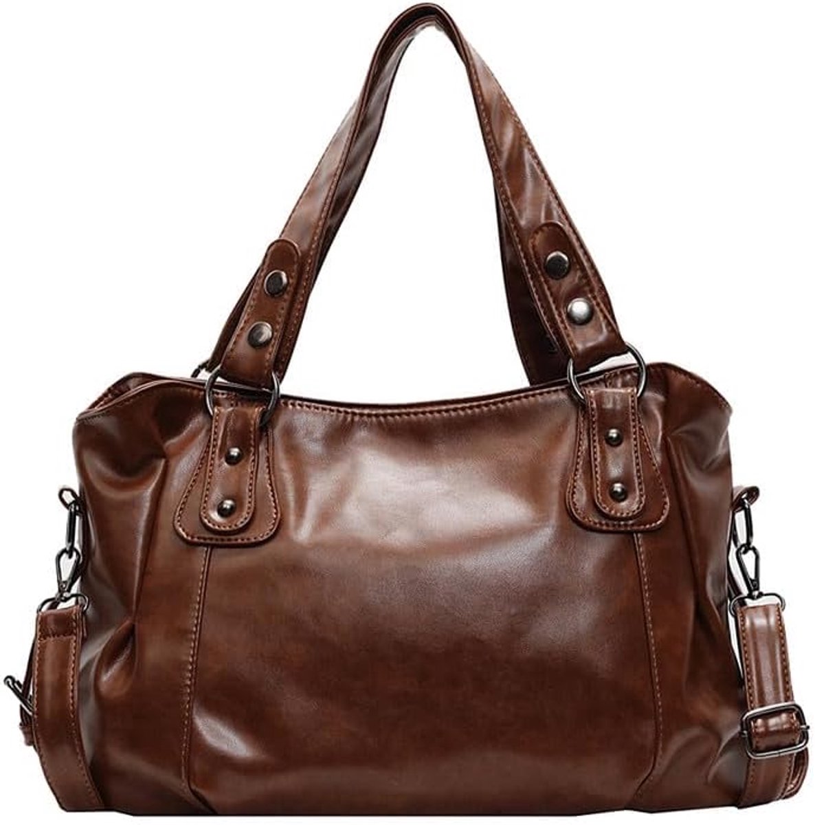 SnelShoppen - Dames Hobotas Tote Bags - Luxe PU Leren Hobo Handtas met Lange Handvatten - Schoudertas en Crossbody Tas voor Moeders - Bruin - Perfect
