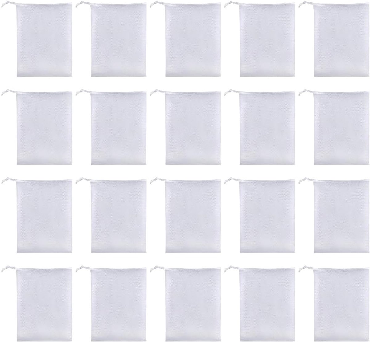SnelShoppen - 20 Stuks Zeepzakjes - Nylon Met Trekkoord - Soap Mesh Bag Voor Bad, Gezichtsreiniging, Scrubben - Witte Badkamer Accessoires