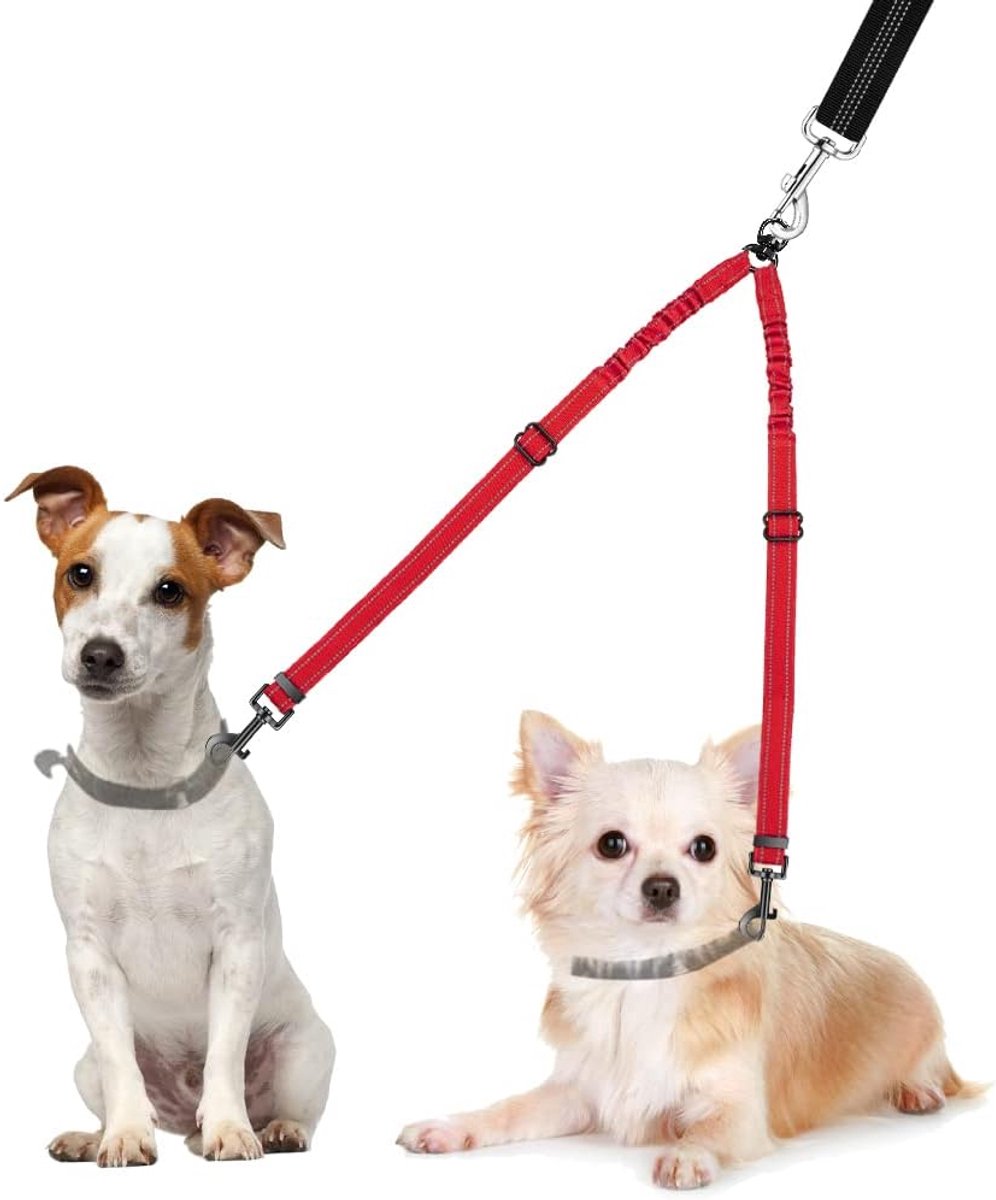 SnelShoppen - Double Dog Lead voor Twee Honden, 360° Rotatable, Verstelbare Bungee Leash met Reflectie, Geschikt voor Kleine, Middelgrote en Grote Hon