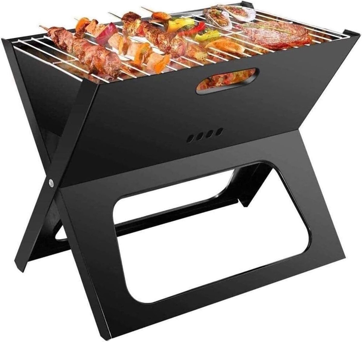 SnelShoppen - Vouwbare Grill 44.5 x 30.5 cm - Draagbare Houtskool Grill - Compacte Mini Grill - Matte Zwarte Buiten BBQ voor Camping, Tuin en Feesten