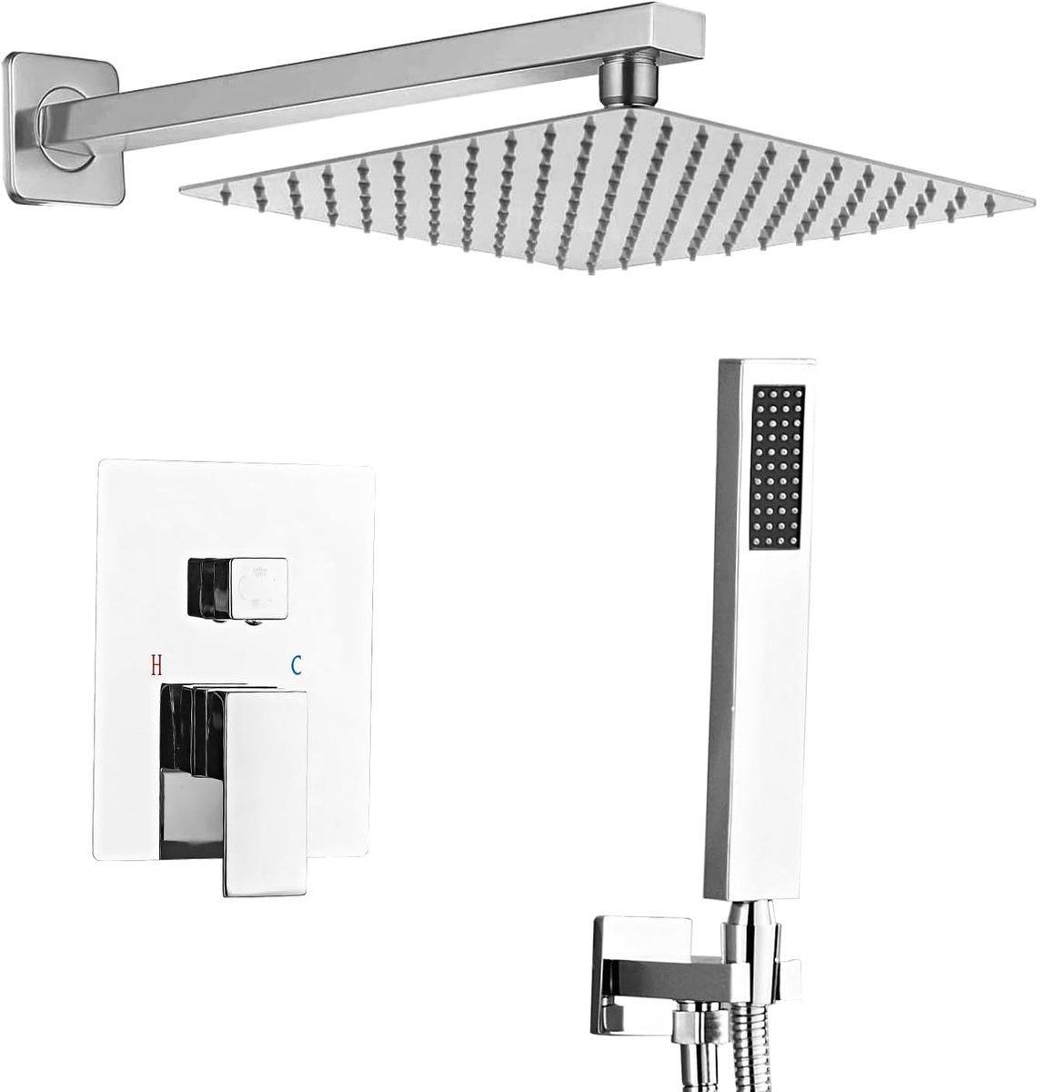 SnelShoppen - Flush-Mounted Shower Set met 25x25 cm Overhead Shower, Rvs Handdouche en Inbouwdouche voor Moderne Badkamers, Ruimtebesparend en Stijlvo