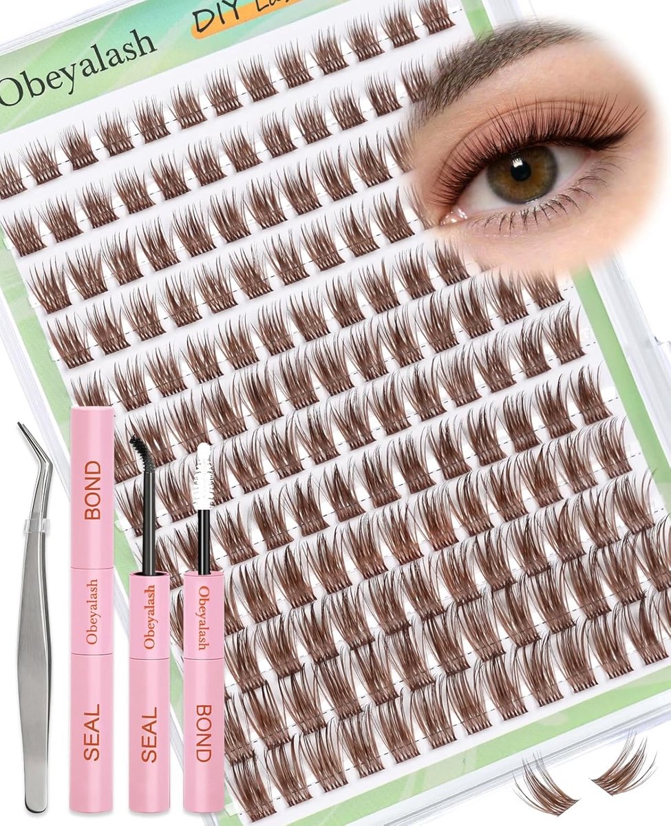 SnelShoppen - Brown Eyelash Extension Set C Curl 8-16 mm - Natuurlijke Wimperclusters voor DIY Thuis - Elegant en Volumineus