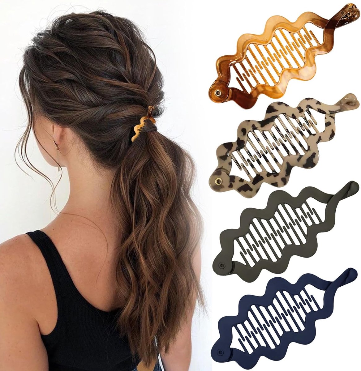 SnelShoppen - 4 Stuks Banana Clips voor Vrouwen, Dunne en Dikke Haar Claw Clips, Acryl Haaraccessoires met Zachte Grip voor Dagelijks Gebruik en Feest