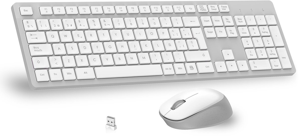 SnelShoppen - Draadloos Toetsenbord en Muis Set - Ergonomisch Spaans QWERTY Toetsenbord met Numeriek Toetsenblok - 2,4 GHz USB Ontvanger voor PC, Mac