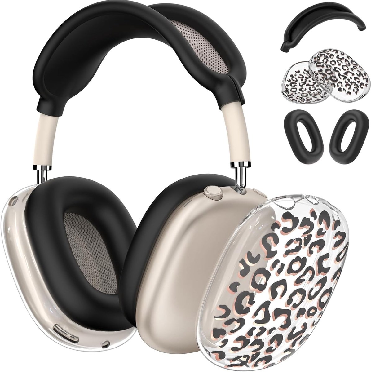 Set van 5 Transparante Siliconen Hoesjes voor AirPods Max Hoofdtelefoon, Beschermende TPU Cases met Bloemenpatroon, Zachte Oorbeschermers en Accessoires voor AirPods Max