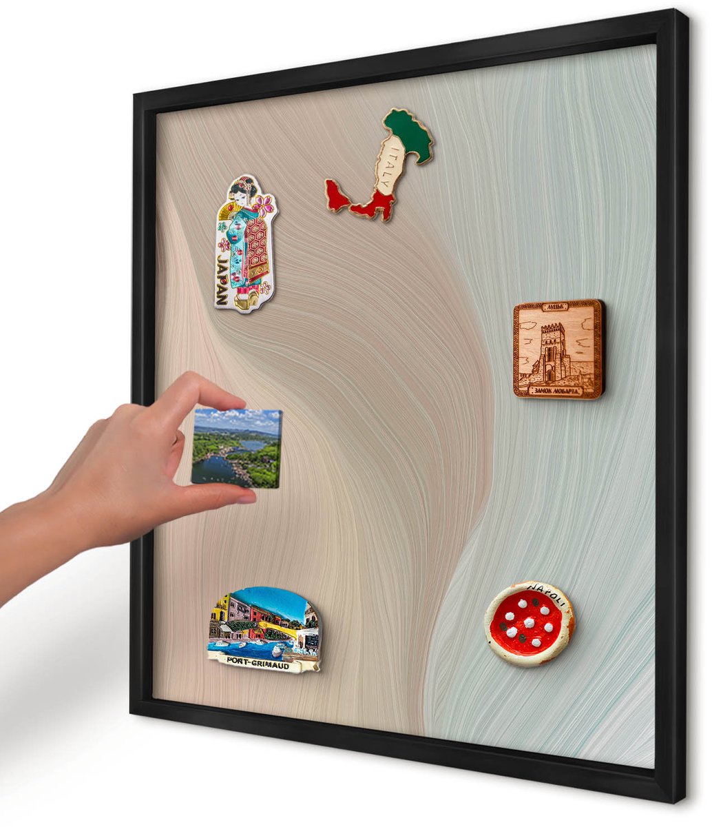Artprintcave Beige Magneetbord mit Zwart Frame - 50x50 cm - Pastelkleurige Werveling Magneetbord Voor Keuken - Abstract Magnetisch Bord - Abstractie