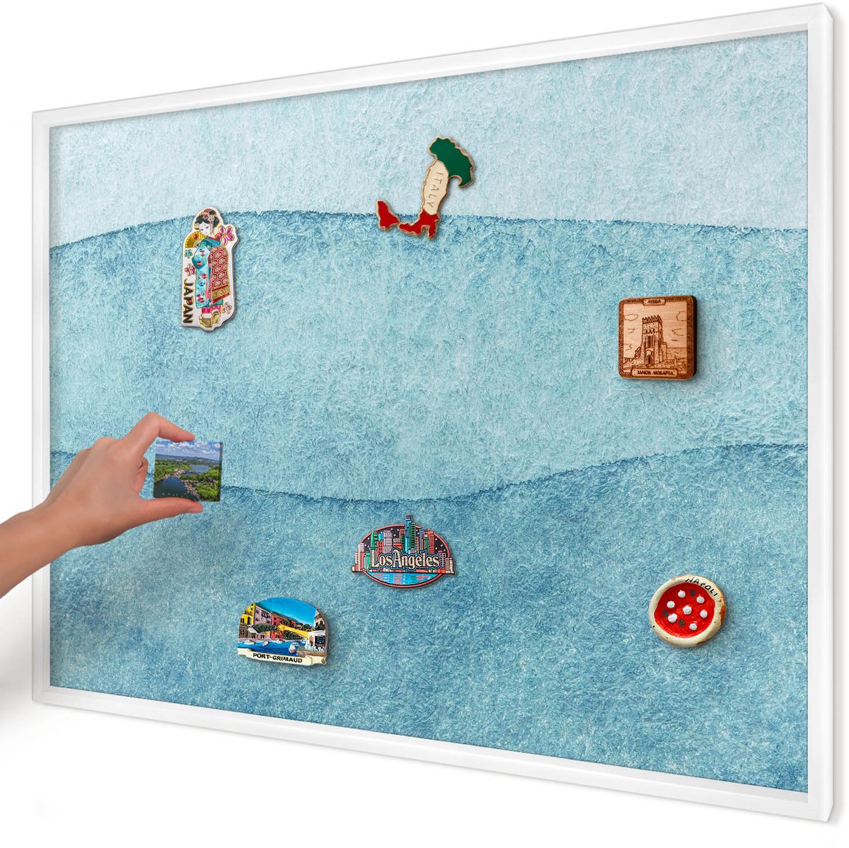 Artprintcave Blauw Magneetbord mit Witte Lijst - 100x70 cm - Blauwe Golven Bord Voor Magneten - Abstract Magnetisch Bord Voor Magneten - Abstractie