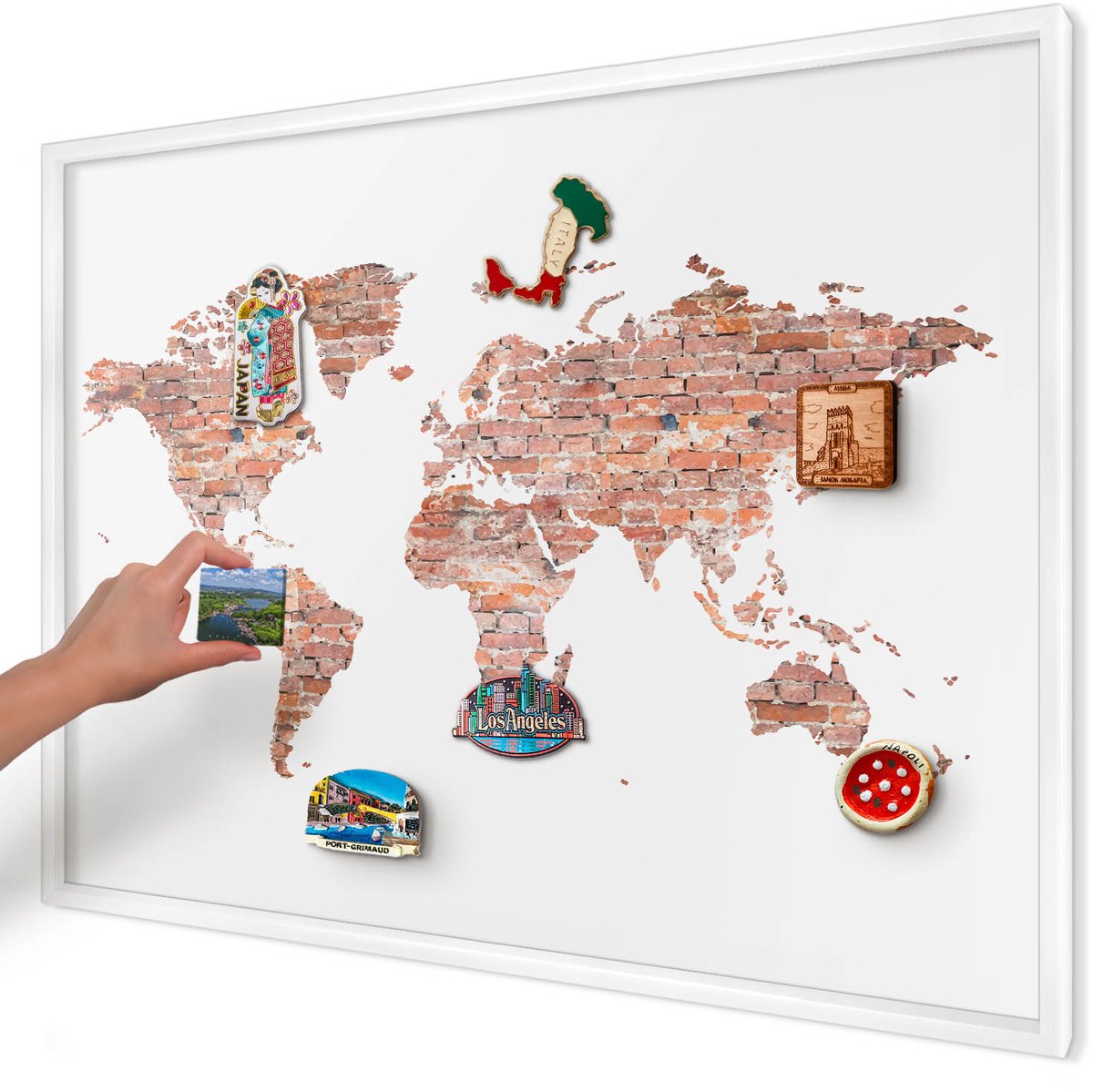 Artprintcave Wit Magneetbord mit Witte Lijst - 100x70 cm - Bakstenen Plattegrond Magneetbord Voor Keuken - Industrieel/Loft Bord Voor Magneten - Kaarten